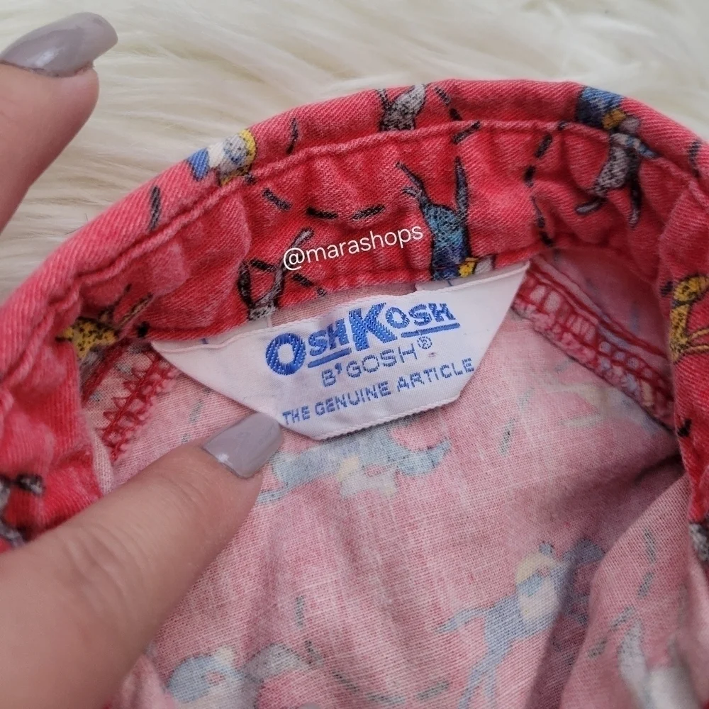 VTG OshKosh B'Gosh Vestbak Denim Set Overalls Red Race Horse